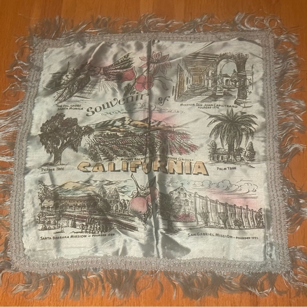 Vintage California Souvenir Scarf - Illustrated Landmarks